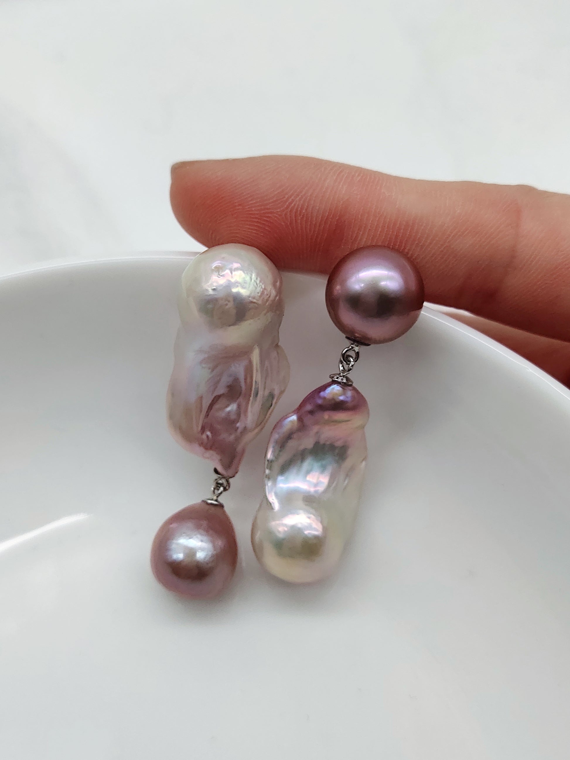 LARGE BOROQUE ASYMMETRICAL SYTLE PEARL EARRINGS