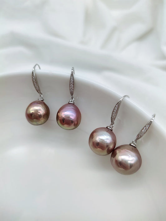 NATURAL PINK ROUND BAROQUE PEARL EARRINGS