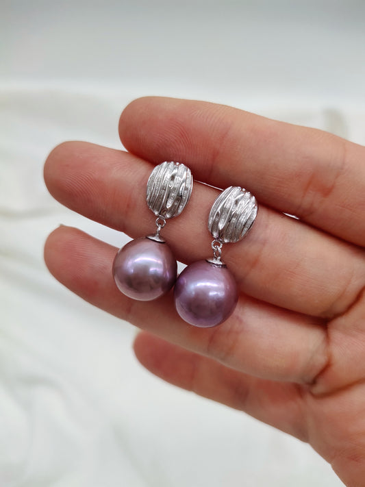 NATURAL PURPLE  PEARL EARRINGS