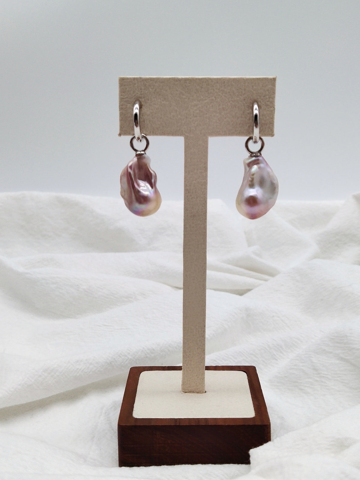 NATURAL PINK LARGE BAROQUE PEARL EARRINGS