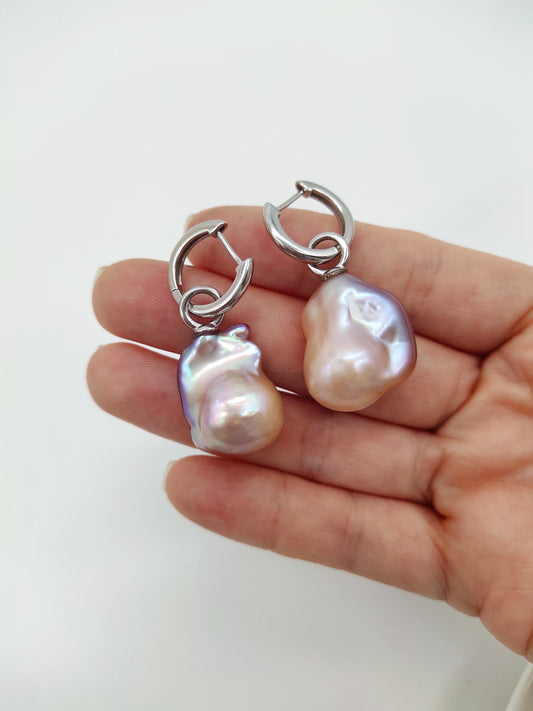 NATURAL PINK LARGE BAROQUE PEARL EARRINGS