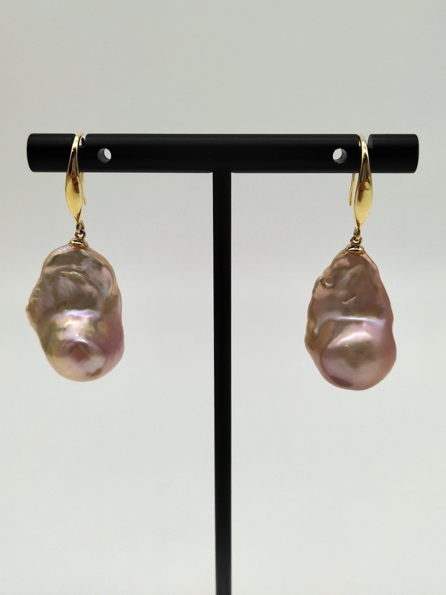 NATURAL PINK LARGE BAROQUE PEARL EARRINGS