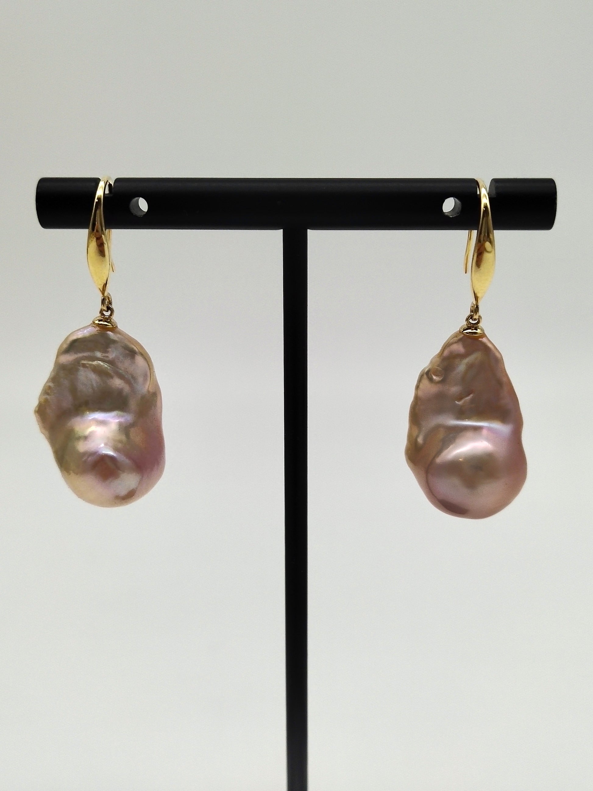 NATURAL PINK LARGE BAROQUE PEARL EARRINGS