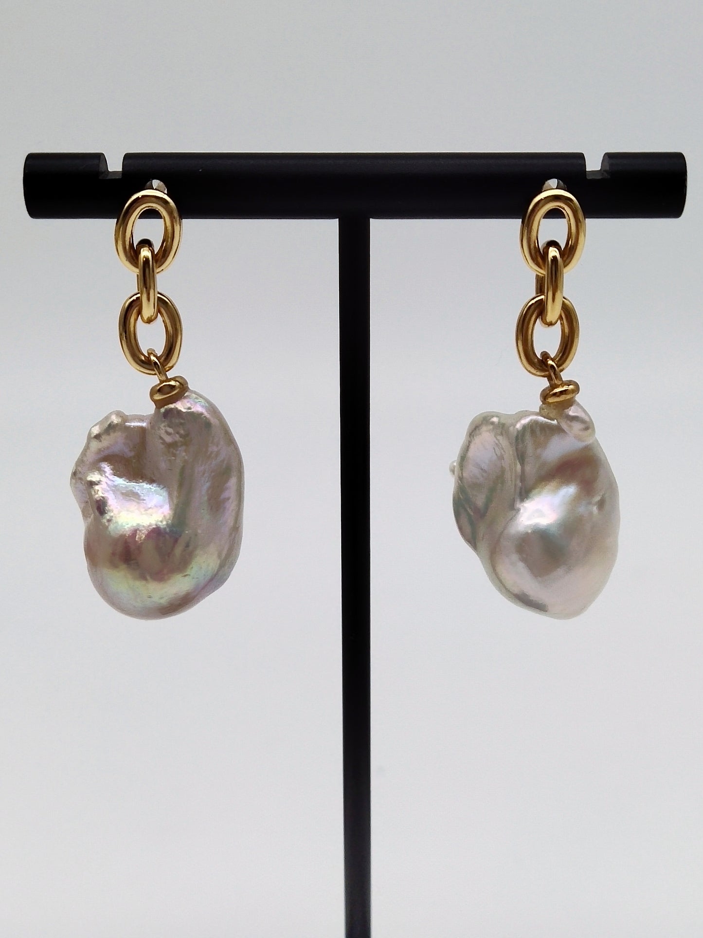 LARGE WHITE BAROQUE PEARL EARRINGS