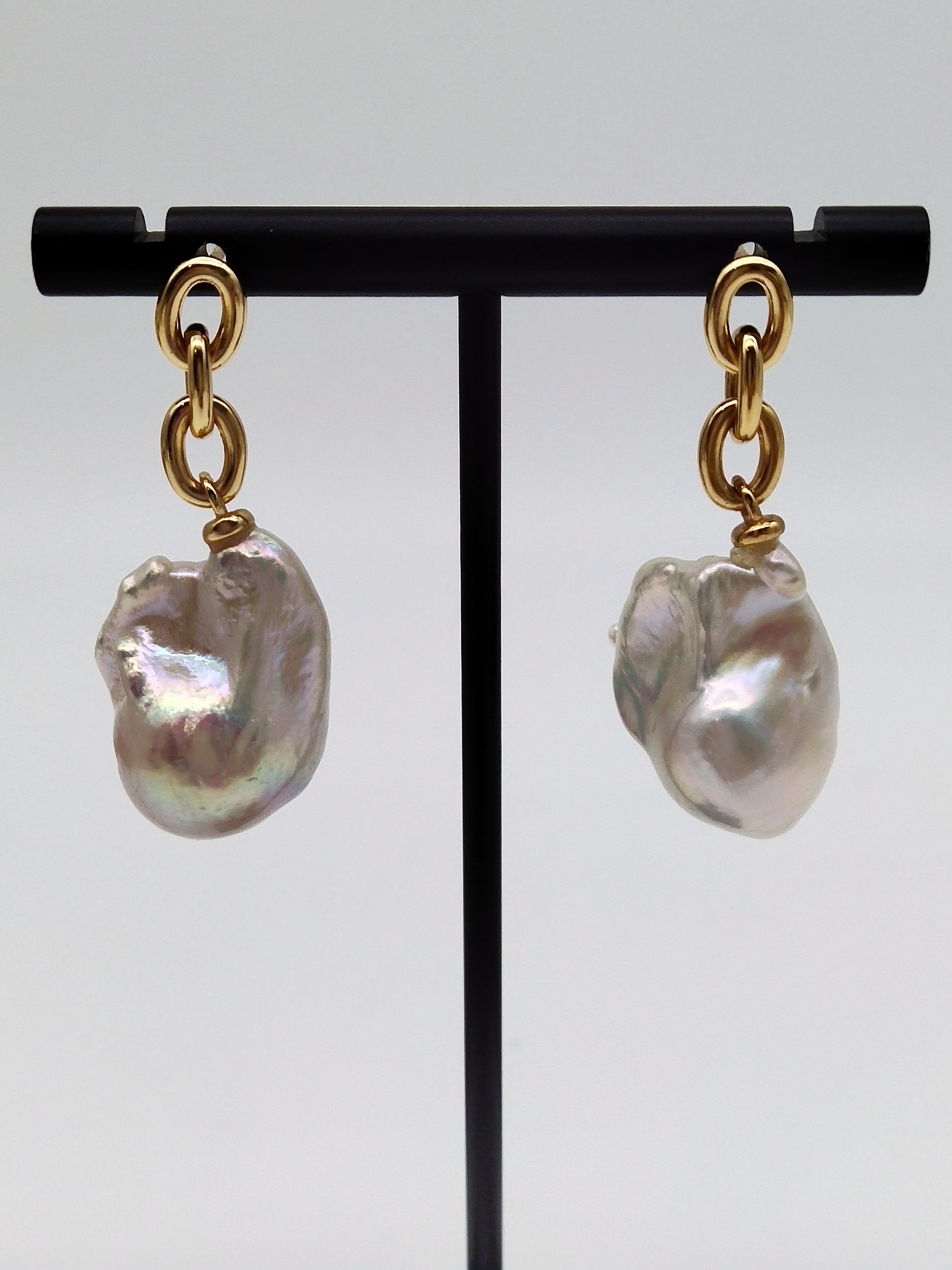 LARGE WHITE BAROQUE PEARL EARRINGS