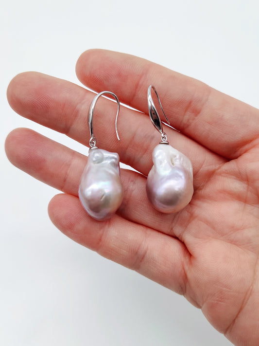 NATURAL PINK LARGE BAROQUE PEARL EARRINGS