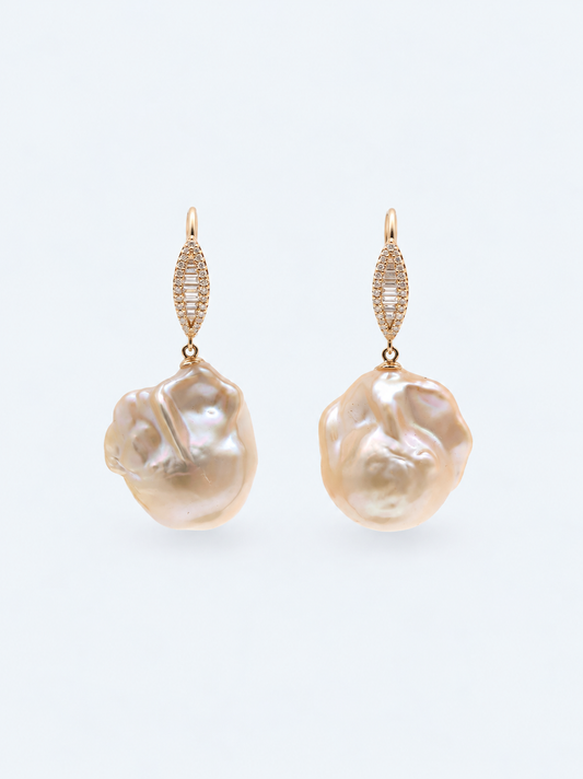 NATURAL CHAMPAGNE COLOUR BAROQUE PEARL EARRINGS
