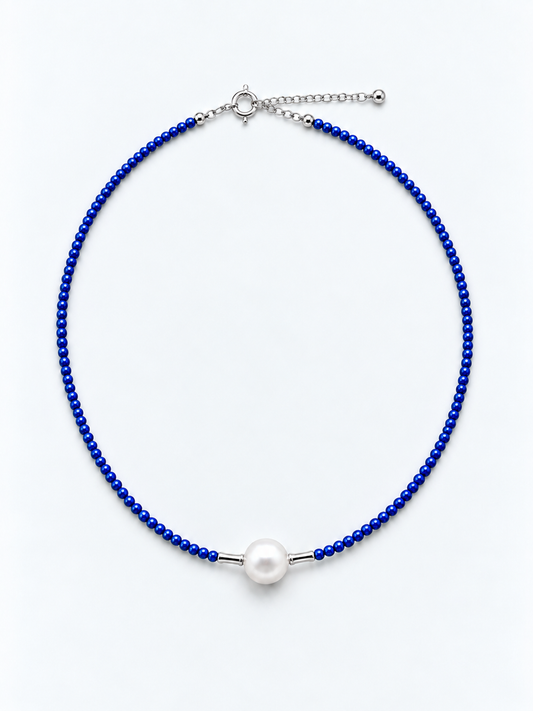 NATURAL LAPIS LAZULI NECKLACE WITH FRESHWATER PEARL