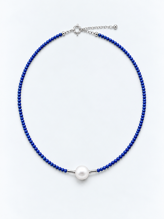 NATURAL LAPIS LAZULI NECKLACE WITH FRESHWATER PEARL
