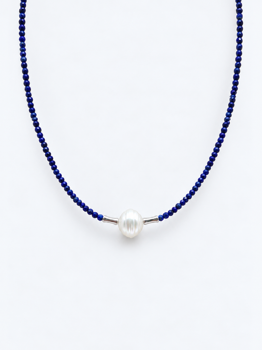 NATURAL LAPIS LAZULI NECKLACE WITH SOUTHSEA PEARL