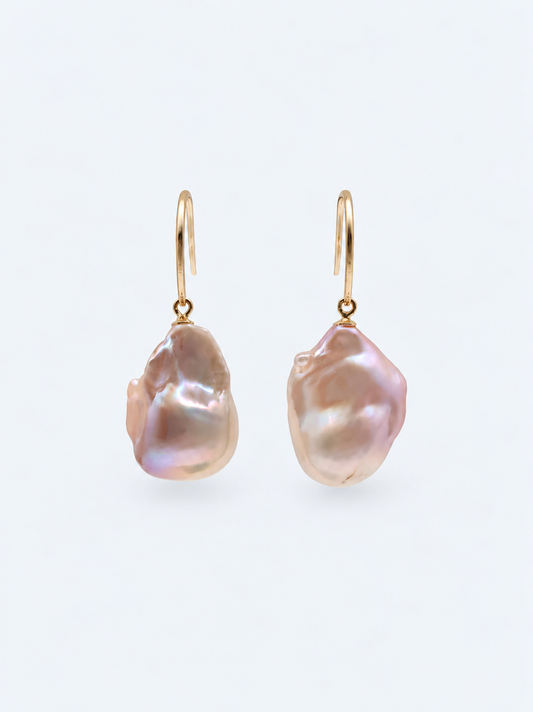 NATURAL PINK LARGE BAROQUE PEARL EARRINGS