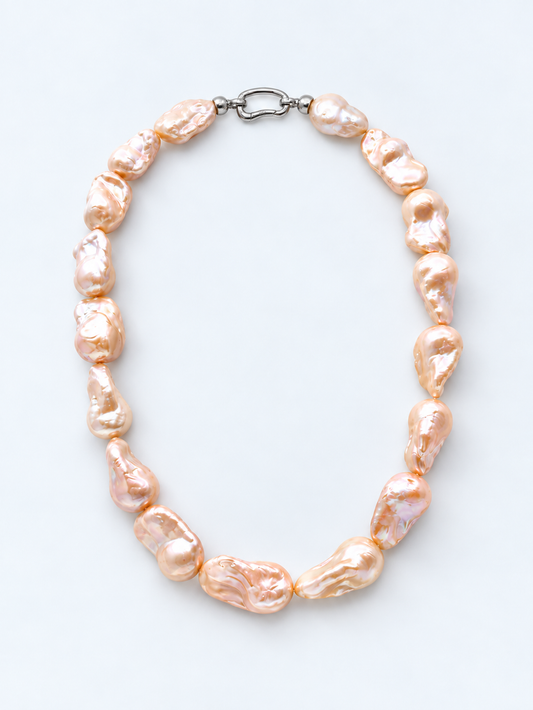 PEACH COLOUR LARGE BAROQUE PEARL NECKLACE