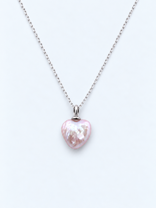 PINK COLOUR LOVE HEART PEARL PENDANT