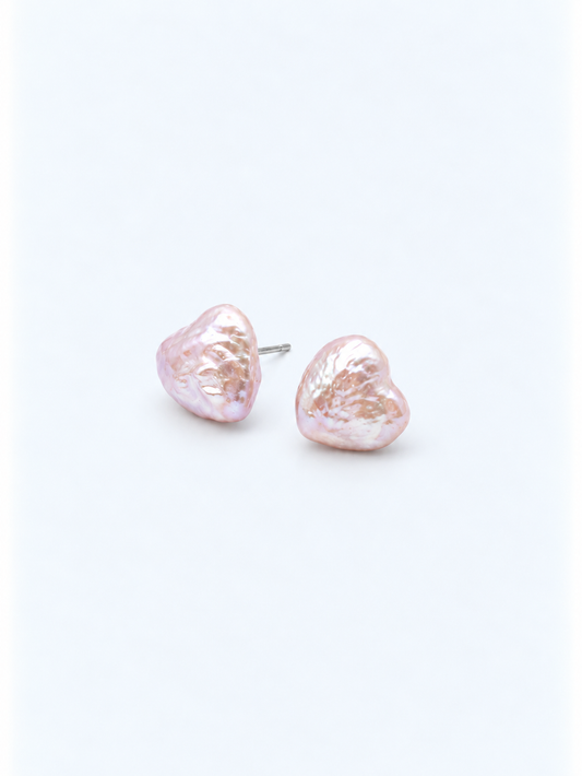 PINK LOVE HEART PEARL EARRINGS