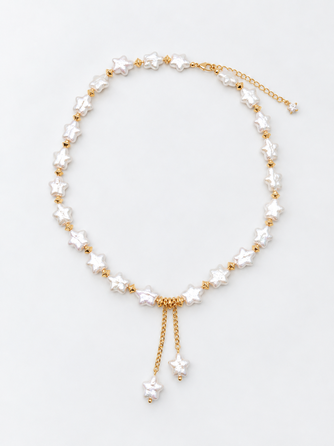 STAR SHAPE PEARL WITH GOLD BEADS NECKLACE