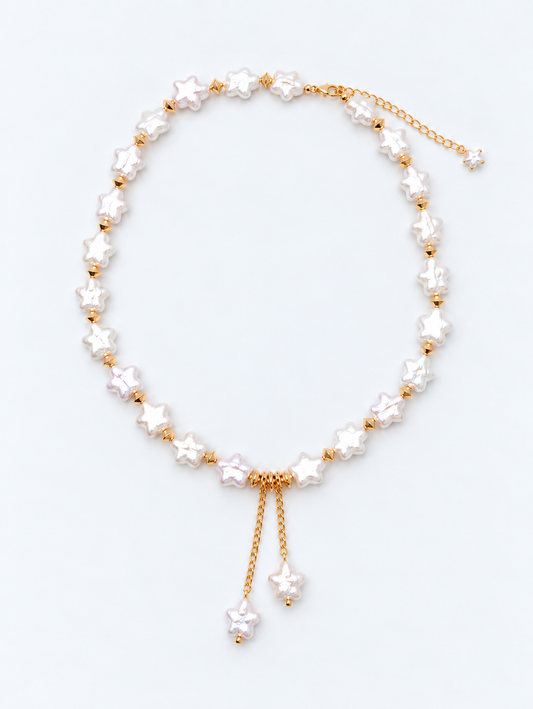 STAR SHAPE PEARL WITH GOLD BEADS NECKLACE