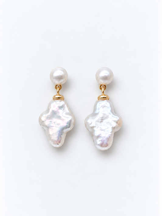 WHITE CROSS PEARL EARRINGS