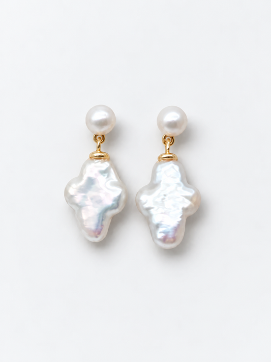 WHITE CROSS PEARL EARRINGS