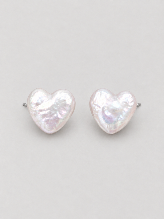 WHITE LOVE HEART PEARL EARRINGS