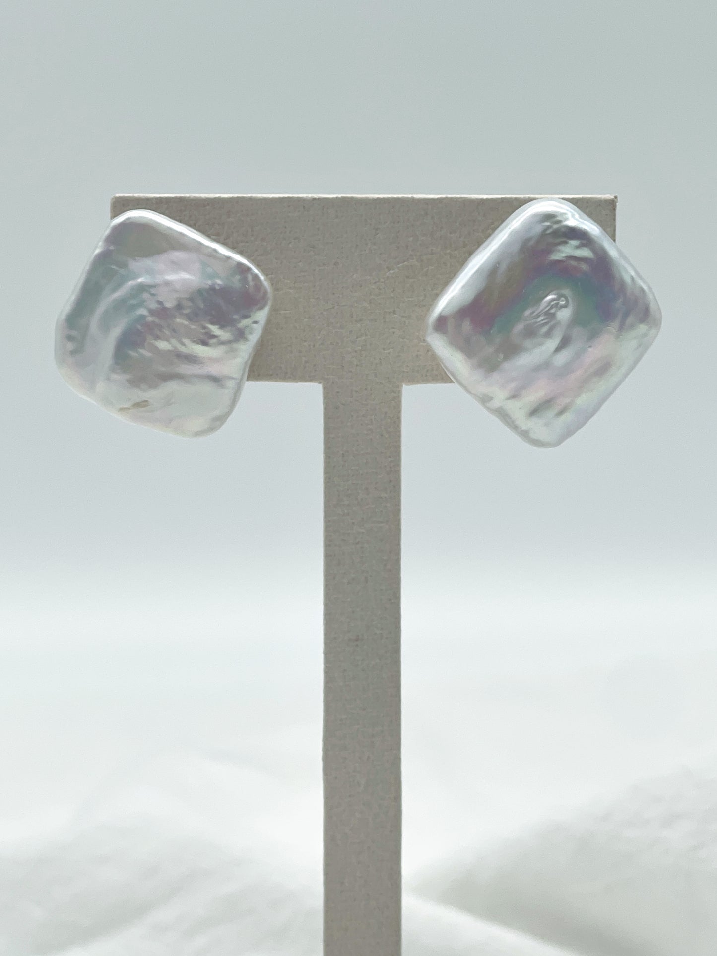 LARGE SQUARE BAROQUE PEARL EARRINGS